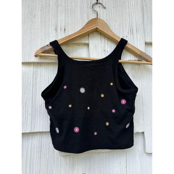 Victoria's Secret PINK Daisy Embroidered‎ Crop Tank Black Soft Stretchy Size M - Picture 6 of 8